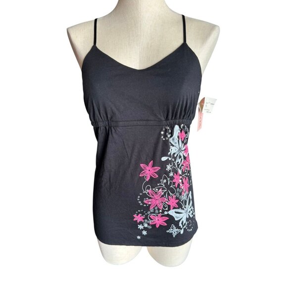 Y2K 2008 NWT Floral Rhinestone Milkmaid Tank size XL - Picture 3 of 9